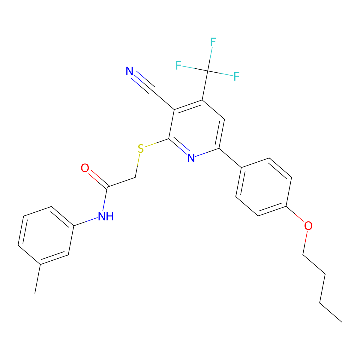 2-((6-(4-Butoxyphenyl)-3-cyano-4-(trifluoromethyl)-2-pyridinyl)sulfanyl)-N-(3-methylphenyl)acetamide molecular structure, CAS 617697-65-1