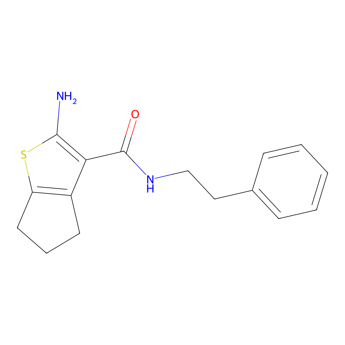 2-amino-N-phenethyl-5,6-dihydro-4H-cyclopenta[b]thiophene-3-carboxamide molecular structure, CAS 617697-66-2