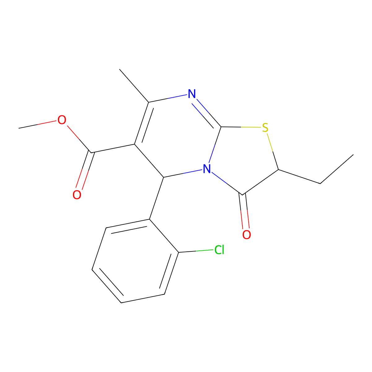 Methyl 5-(2-chlorophenyl)-2-ethyl-7-methyl-3-oxo-2,3-dihydro-5H-[1,3]thiazolo[3,2-A]pyrimidine-6-carboxylate molecular structure, CAS 617698-54-1
