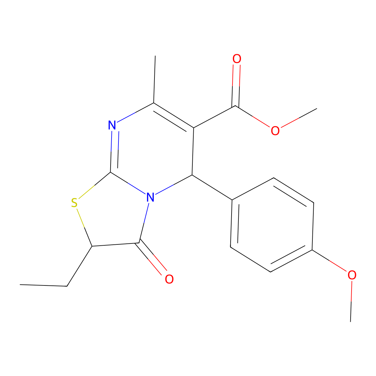 Methyl 2-ethyl-5-(4-methoxyphenyl)-7-methyl-3-oxo-2,3-dihydro-5H-(1,3)thiazolo(3,2-A)pyrimidine-6-carboxylate molecular structure, CAS 617698-55-2