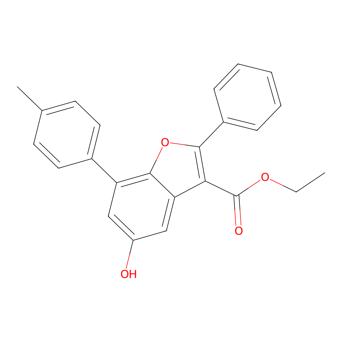 Ethyl 5-hydroxy-7-(4-methylphenyl)-2-phenyl-1-benzofuran-3-carboxylate molecular structure, CAS 617699-61-3