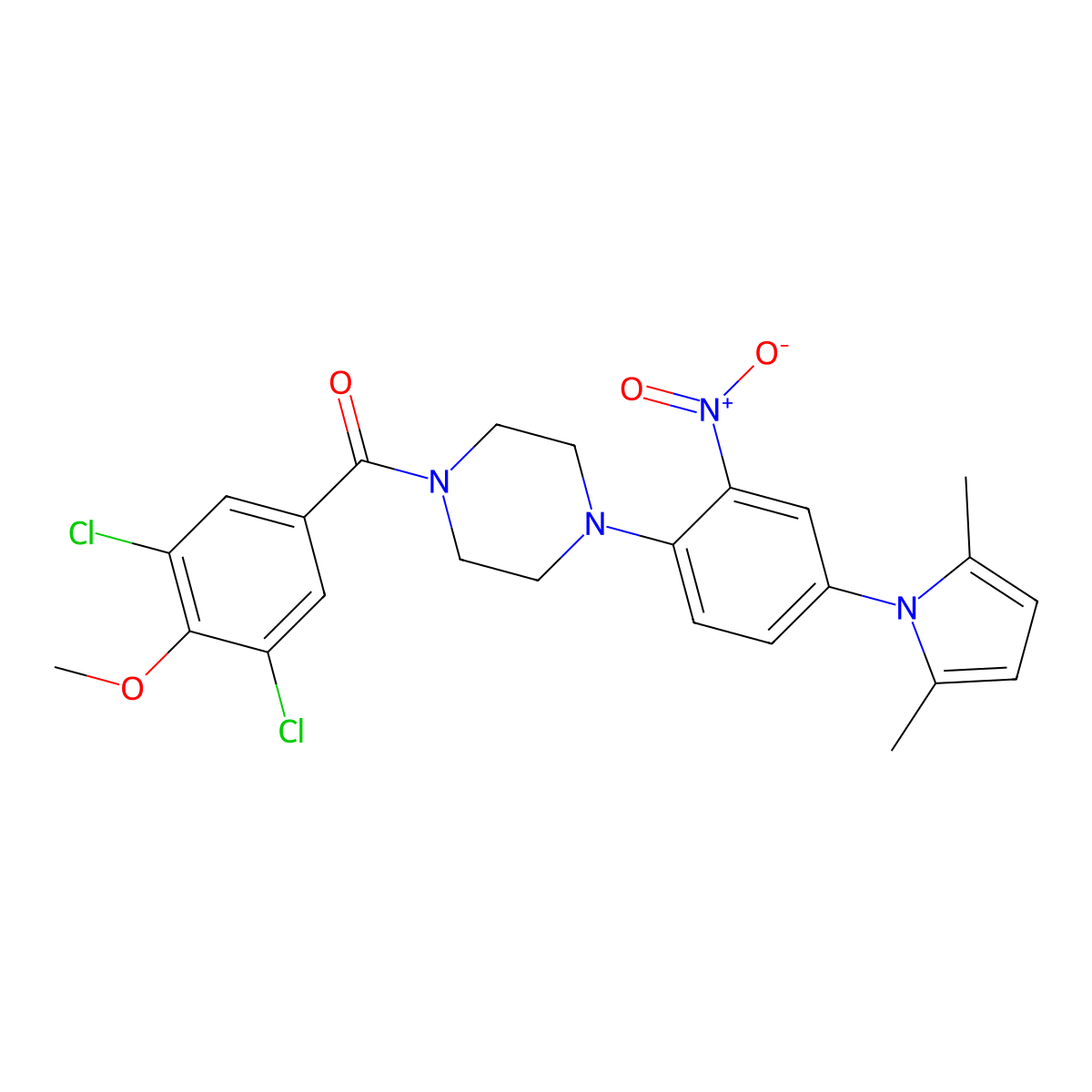 (3,5-dichloro-4-methoxyphenyl){4-[4-(2,5-dimethyl-1H-pyrrol-1-yl)-2-nitrophenyl]piperazin-1-yl}methanone molecular structure, CAS 6177-12-4