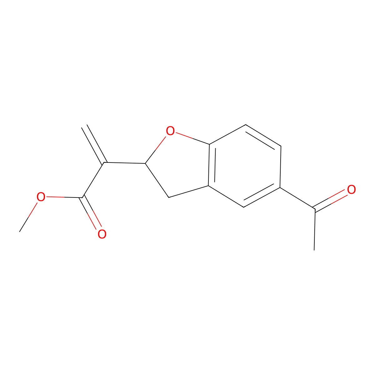 Methyl 2-(5-acetyl-2,3-dihydrobenzofuran-2-yl)propenoate molecular structure, CAS 617722-55-1