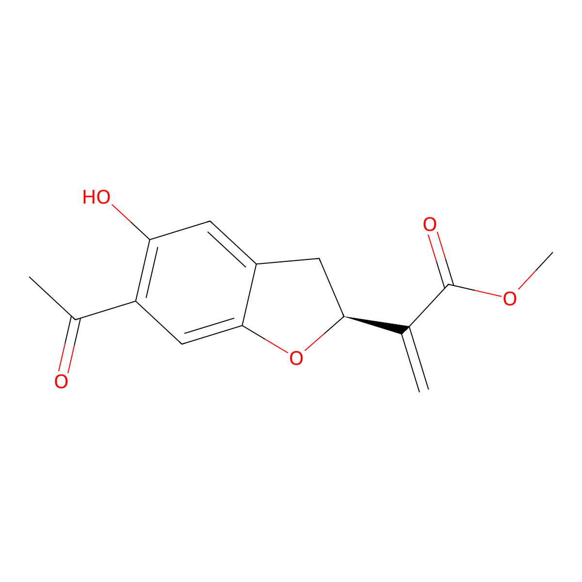 Methyl (2S)-6-acetyl-2,3-dihydro-5-hydroxy-alpha-methylene-2-benzofuranacetate molecular structure, CAS 617722-56-2