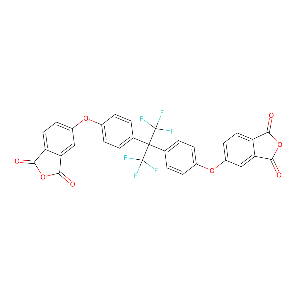 5,5'-(((Perfluoropropane-2,2-diyl)bis(4,1-phenylene))bis(oxy))bis(isobenzofuran-1,3-dione) molecular structure, CAS 61778-79-8