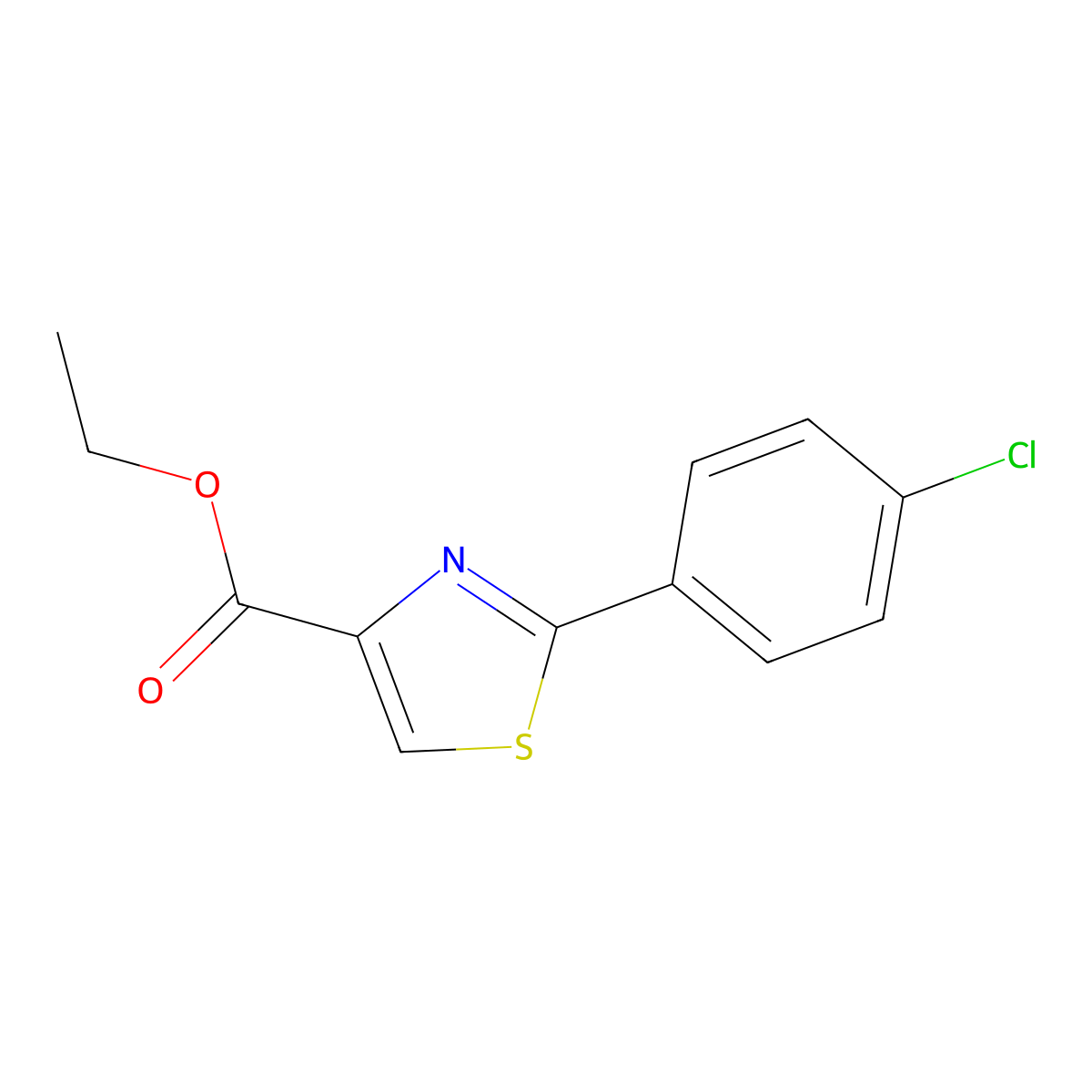 Ethyl 2-(4-chlorophenyl)-1,3-thiazole-4-carboxylate molecular structure, CAS 61786-00-3