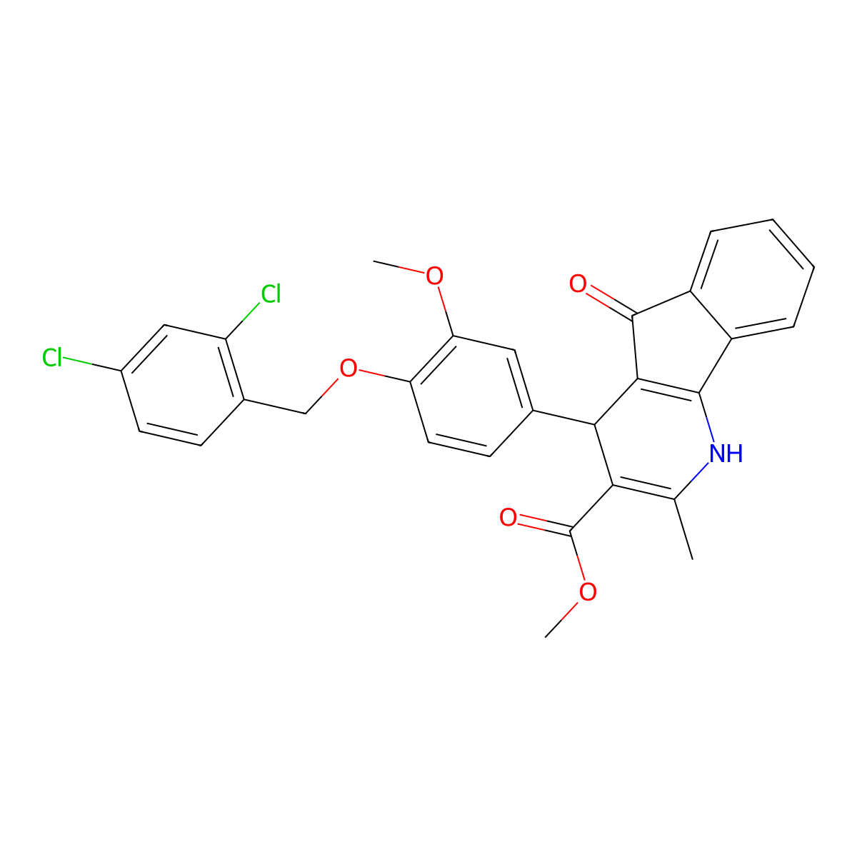 methyl 4-{4-[(2,4-dichlorobenzyl)oxy]-3-methoxyphenyl}-2-methyl-5-oxo-4,5-dihydro-1H-indeno[1,2-b]pyridine-3-carboxylate molecular structure, CAS 6179-62-0