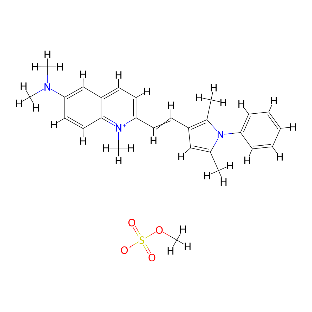 6-(Dimethylamino)-2-(2-(2,5-dimethyl-1-phenyl-1H-pyrrol-3-yl)vinyl)-1-methylquinolinium methyl sulphate molecular structure, CAS 61791-77-3
