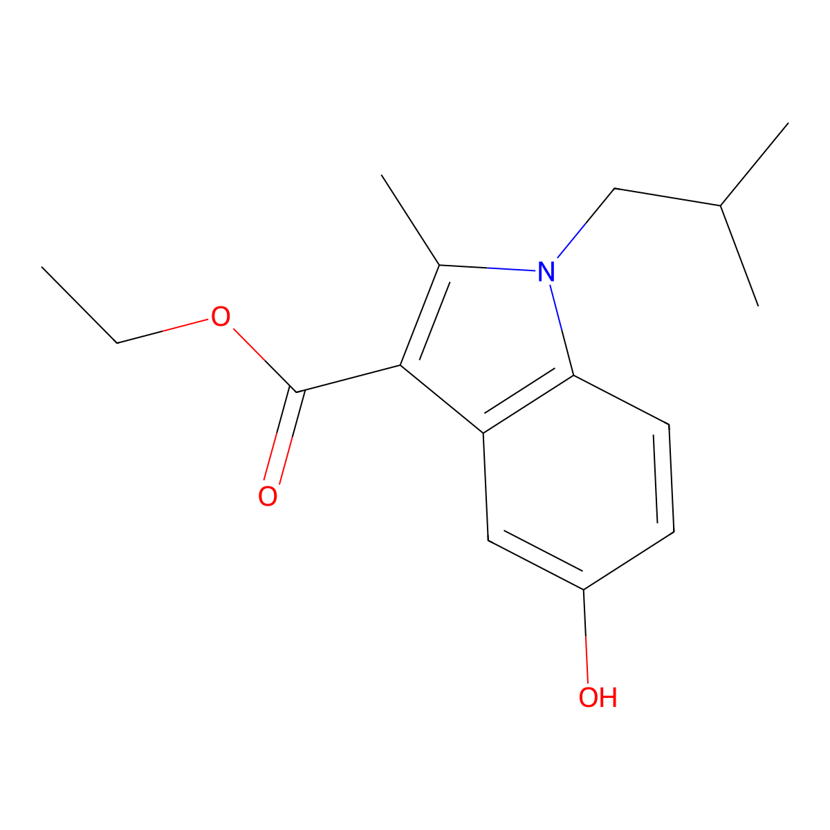 Ethyl 5-hydroxy-1-isobutyl-2-methyl-1H-indole-3-carboxylate molecular structure, CAS 61793-35-9