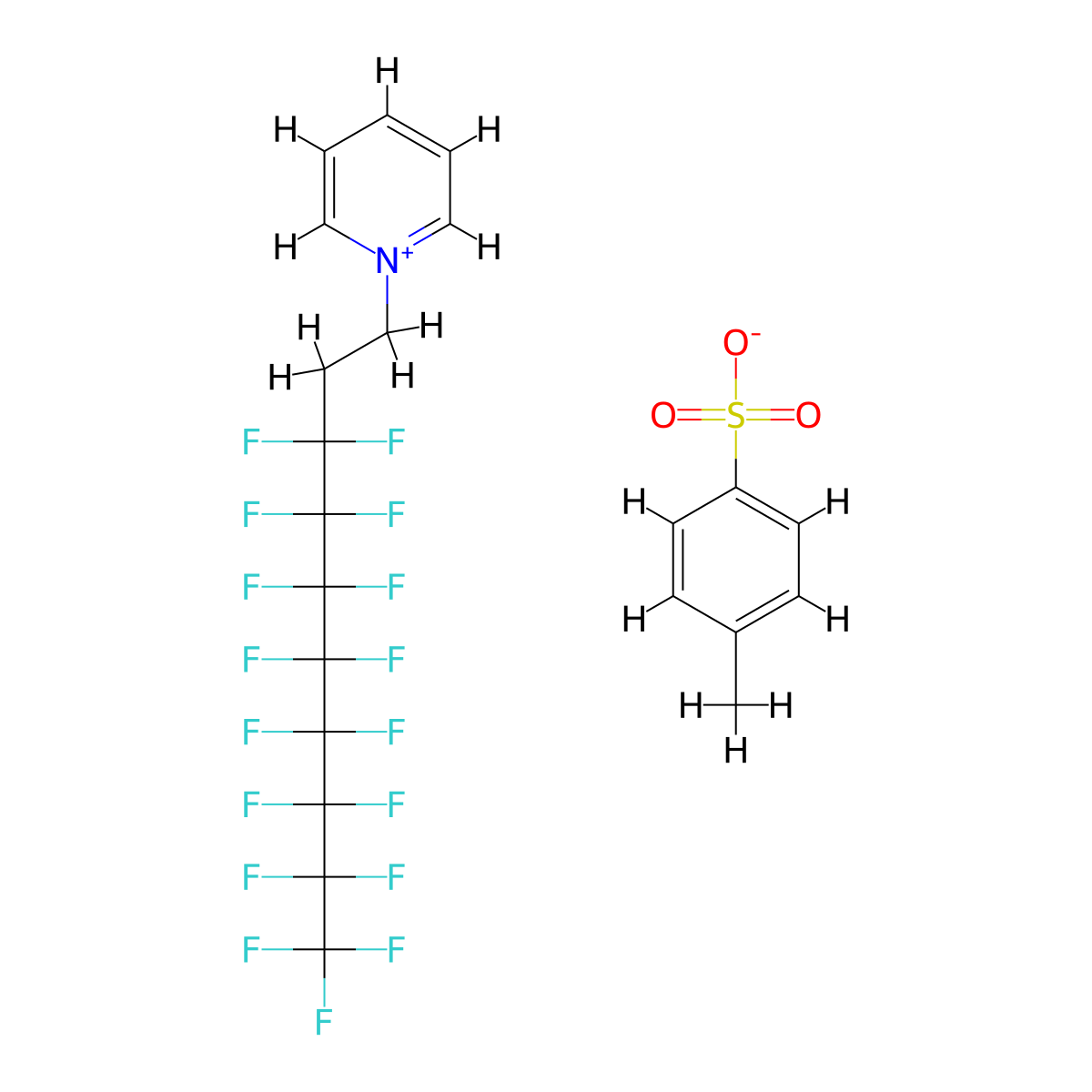 Pyridinium, 1-(3,3,4,4,5,5,6,6,7,7,8,8,9,9,10,10,10-heptadecafluorodecyl)-, 4-methylbenzenesulfonate (1:1) molecular structure, CAS 61798-68-3