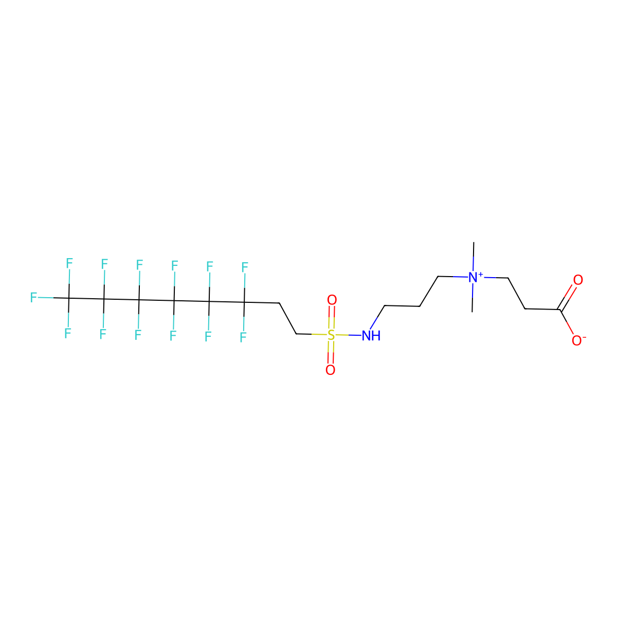 1-propanaminium, n-(2-carboxyethyl)-n,n-dimethyl-3-(((3,3,4,4,5,5,6,6,7,7,8,8,8-tridecafluorooctyl)sulfonyl)amino)-, inner salt molecular structure, CAS 61798-69-4