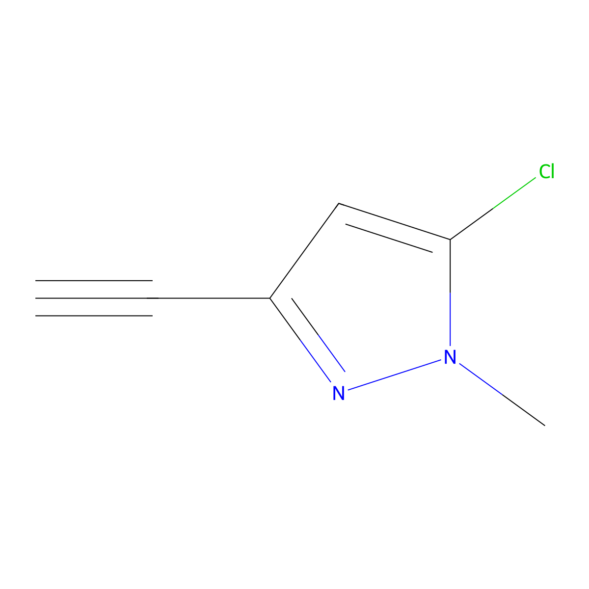 1H-Pyrazole, 5-chloro-3-ethynyl-1-methyl- molecular structure, CAS 61803-14-3