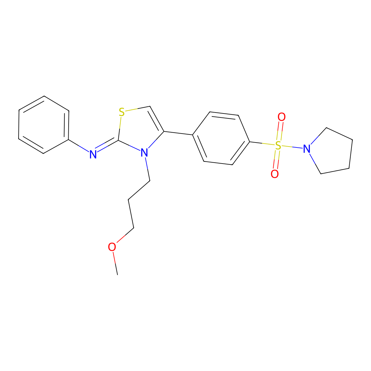 3-(3-methoxypropyl)-N-phenyl-4-(4-pyrrolidin-1-ylsulfonylphenyl)-1,3-thiazol-2-imine molecular structure, CAS 618061-45-3