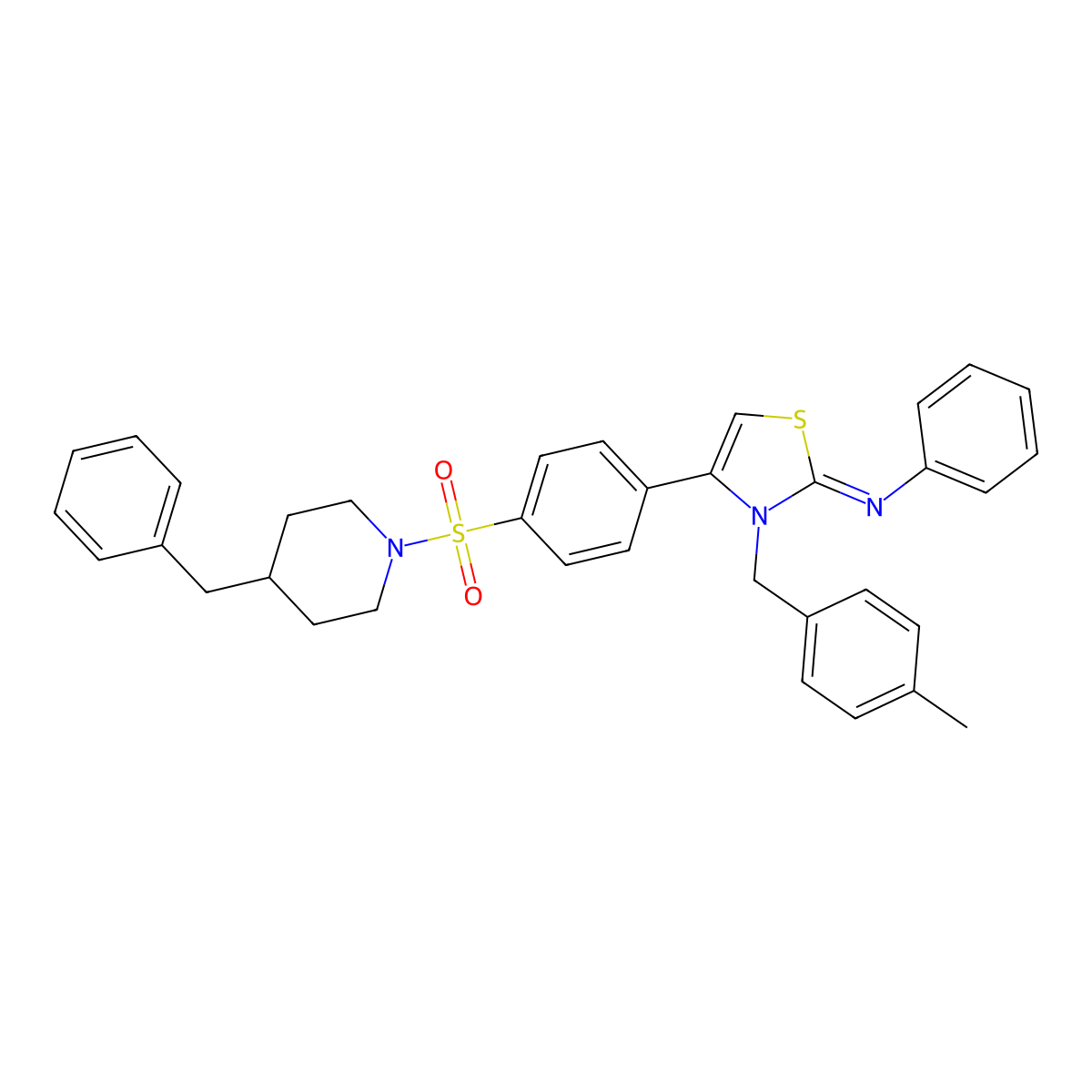 N-[(2Z)-4-{4-[(4-benzylpiperidin-1-yl)sulfonyl]phenyl}-3-(4-methylbenzyl)-1,3-thiazol-2(3H)-ylidene]aniline molecular structure, CAS 618062-18-3