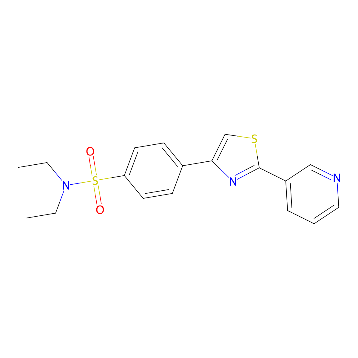 N,N-diethyl-4-[2-(pyridin-3-yl)-1,3-thiazol-4-yl]benzene-1-sulfonamide molecular structure, CAS 618063-18-6