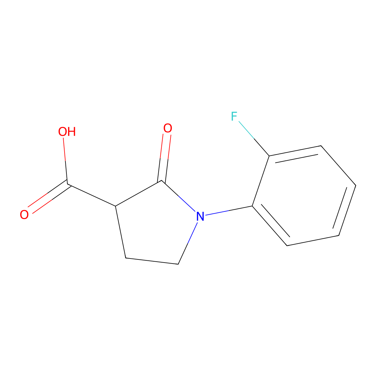 1-(2-Fluorophenyl)-2-oxo-3-pyrrolidinecarboxylic acid molecular structure, CAS 618070-32-9
