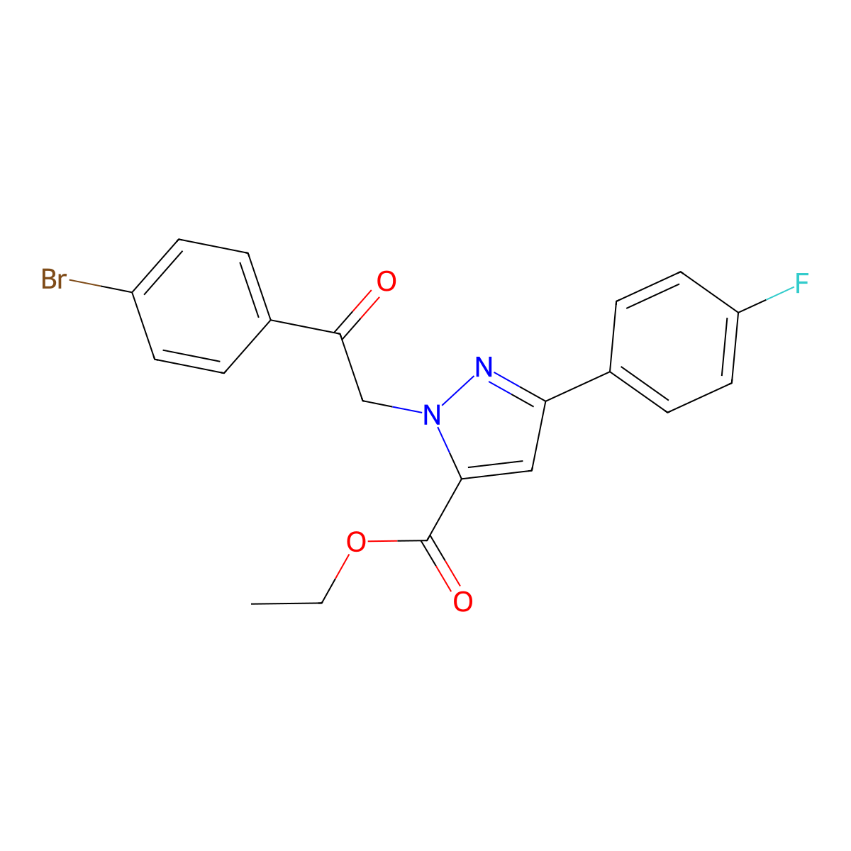 ET 1-(2-(4-Bromophenyl)-2-oxoethyl)-3-(4-fluorophenyl)-1H-pyrazole-5-carboxylate molecular structure, CAS 618070-37-4