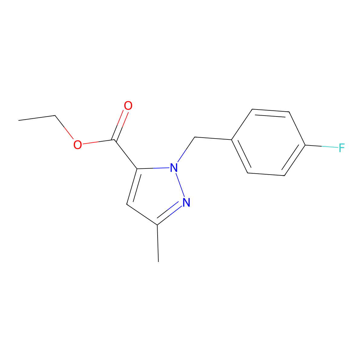 Ethyl 1-(4-fluorobenzyl)-3-methyl-1H-pyrazole-5-carboxylate molecular structure, CAS 618070-38-5