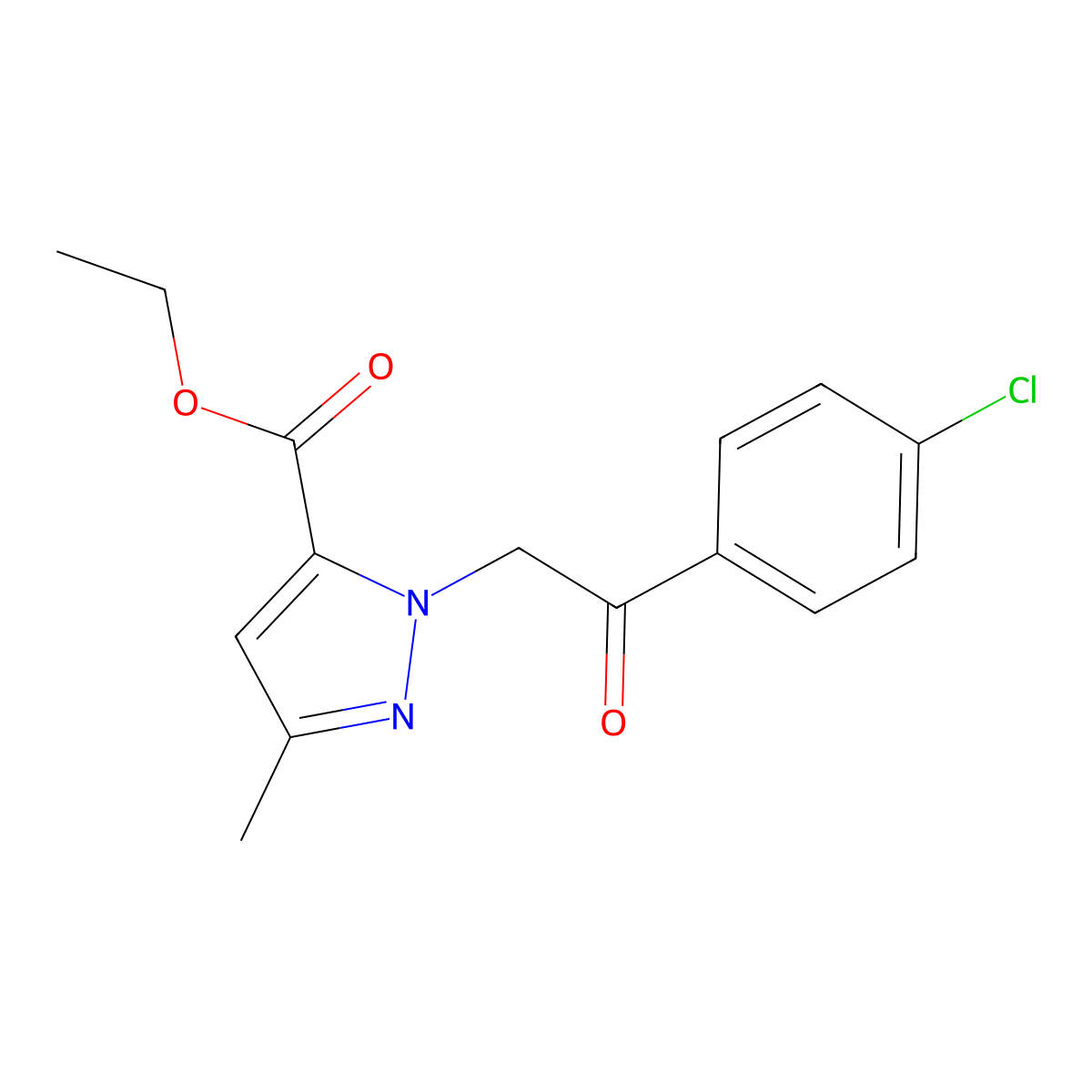 Ethyl 1-(2-(4-chlorophenyl)-2-oxoethyl)-3-methyl-1H-pyrazole-5-carboxylate molecular structure, CAS 618070-40-9