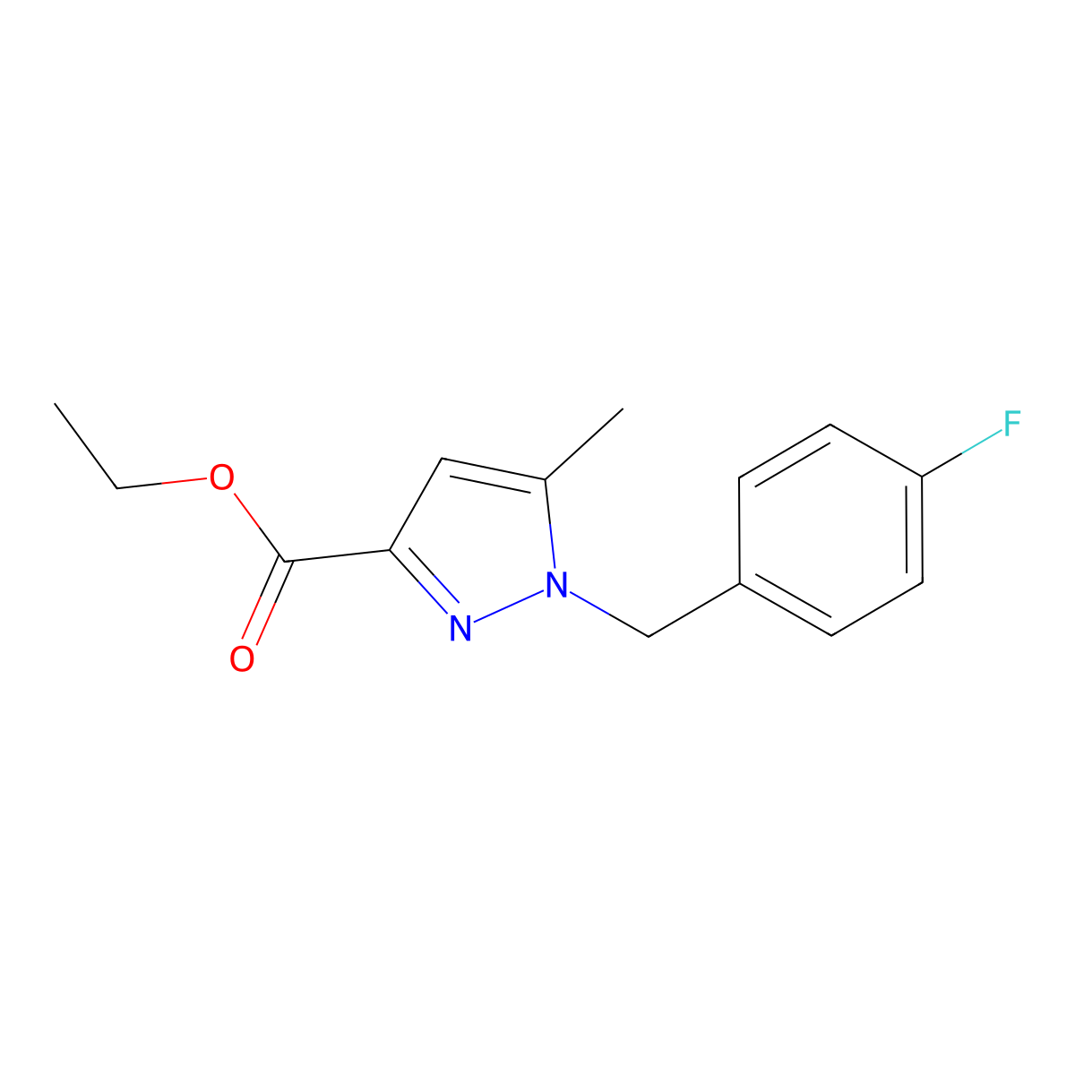 Ethyl 1-(4-fluorobenzyl)-5-methyl-1H-pyrazole-3-carboxylate molecular structure, CAS 618070-48-7