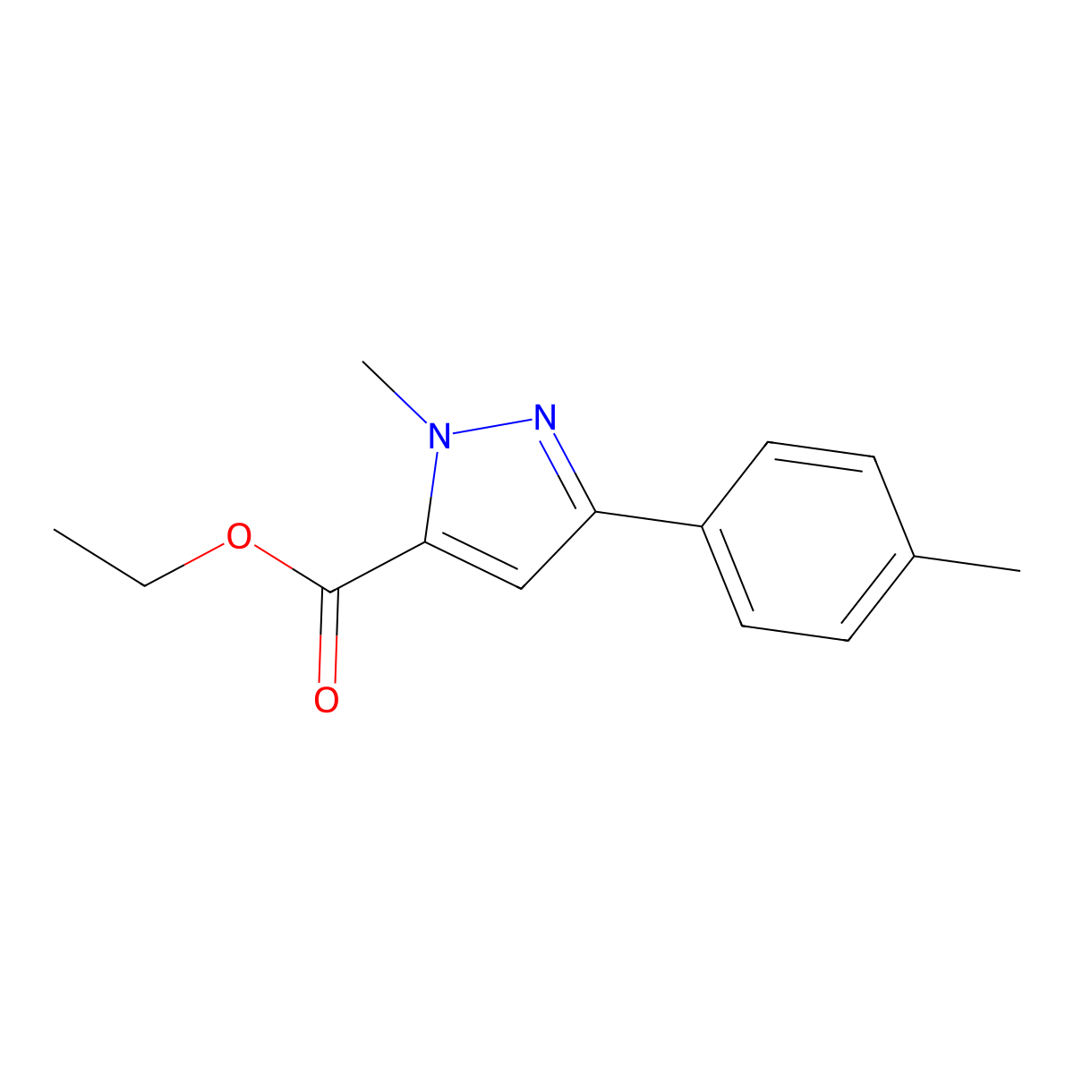 Ethyl 1-methyl-3-(4-methylphenyl)-1H-pyrazole-5-carboxylate molecular structure, CAS 618070-49-8