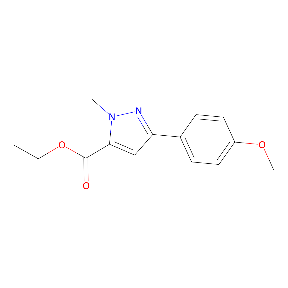 Ethyl 3-(4-methoxyphenyl)-1-methyl-1H-pyrazole-5-carboxylate molecular structure, CAS 618070-51-2