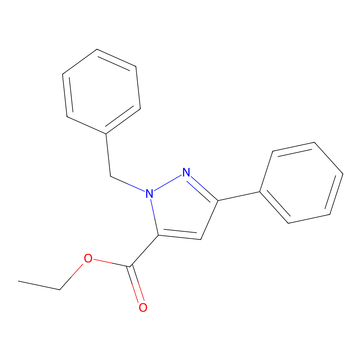 Ethyl 3-phenyl-1-(phenylmethyl)-1H-pyrazole-5-carboxylate molecular structure, CAS 618070-52-3