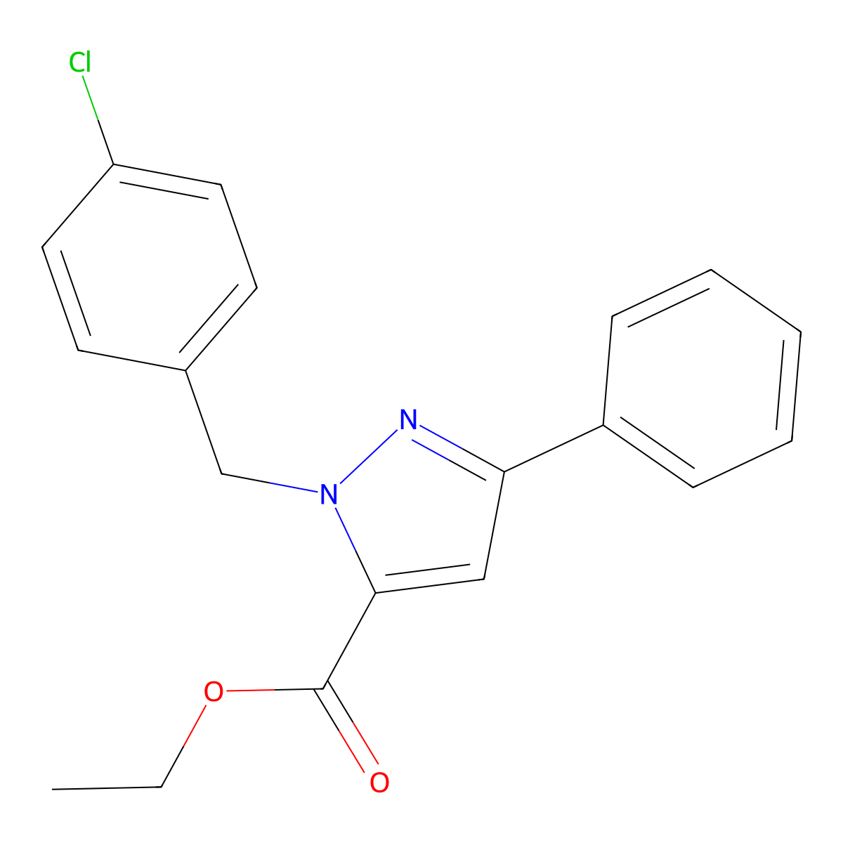 ethyl 1-(4-chlorobenzyl)-3-phenyl-1H-pyrazole-5-carboxylate molecular structure, CAS 618070-53-4