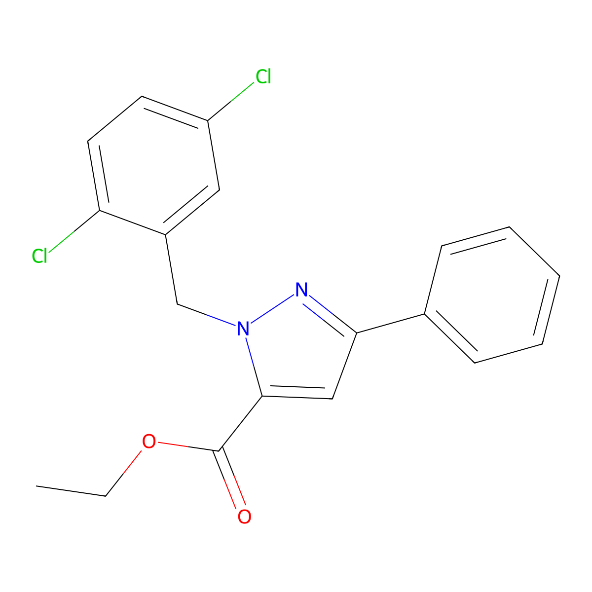 Ethyl 1-(2,5-dichlorobenzyl)-3-phenyl-1H-pyrazole-5-carboxylate molecular structure, CAS 618070-54-5