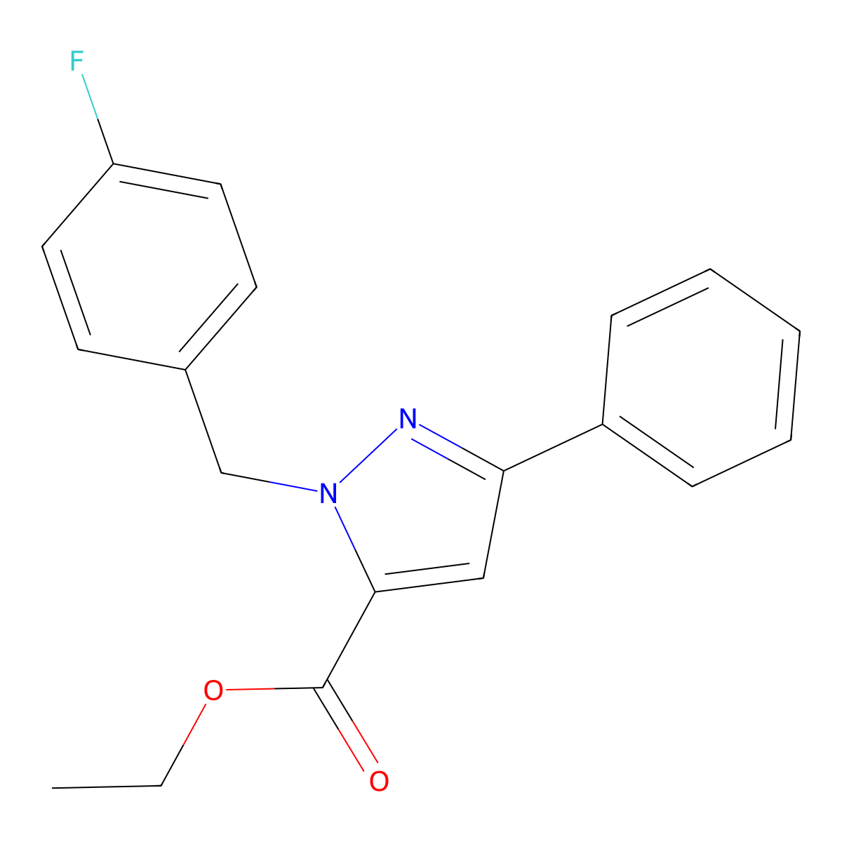 Ethyl 1-(4-fluorobenzyl)-3-phenyl-1H-pyrazole-5-carboxylate molecular structure, CAS 618070-55-6