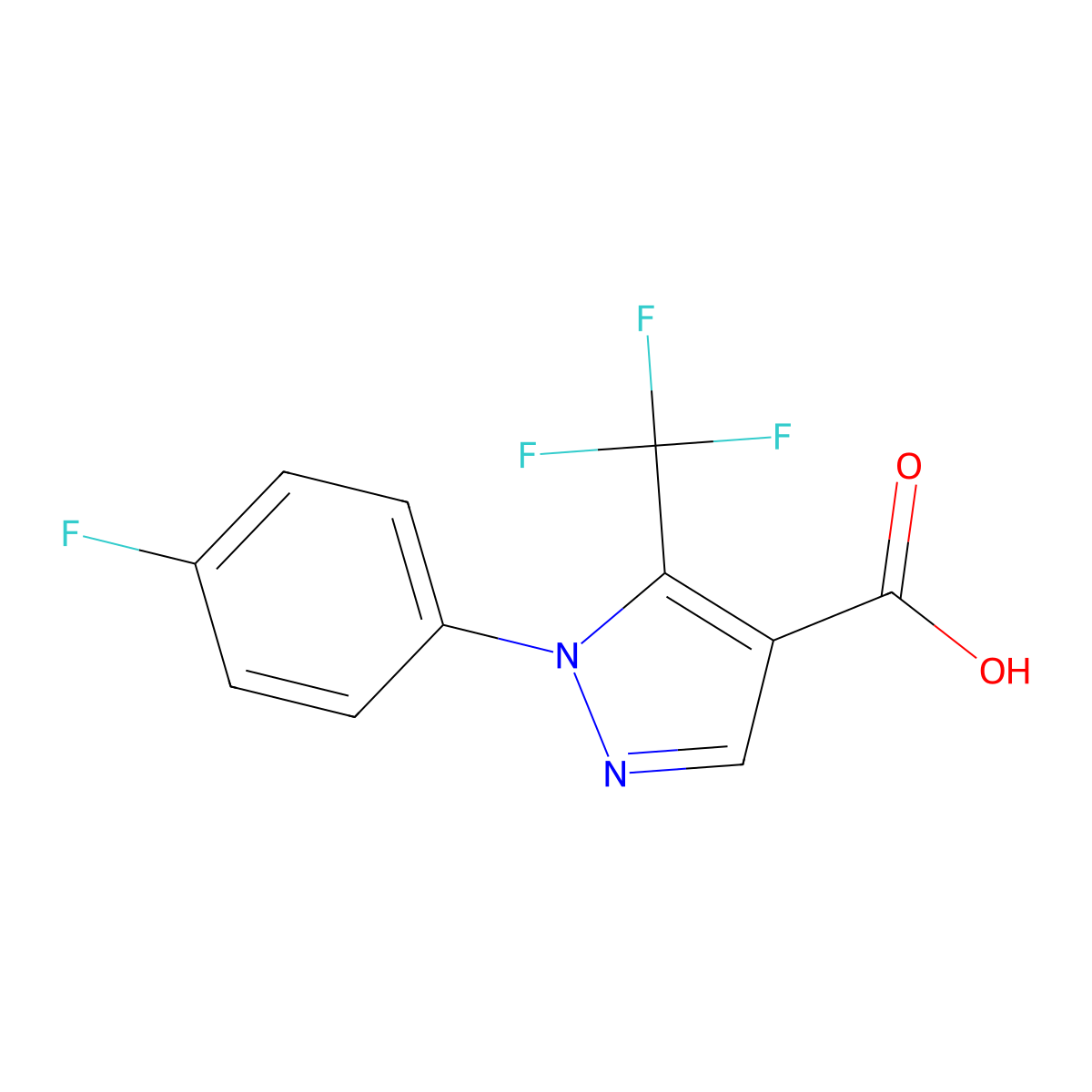 1-(4-Fluorophenyl)-5-(trifluoromethyl)-1H-pyrazole-4-carboxylic acid molecular structure, CAS 618070-62-5