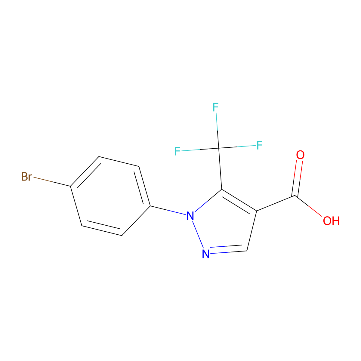 1-(4-Bromophenyl)-5-(trifluoromethyl)-1H-pyrazole-4-carboxylic acid molecular structure, CAS 618070-63-6