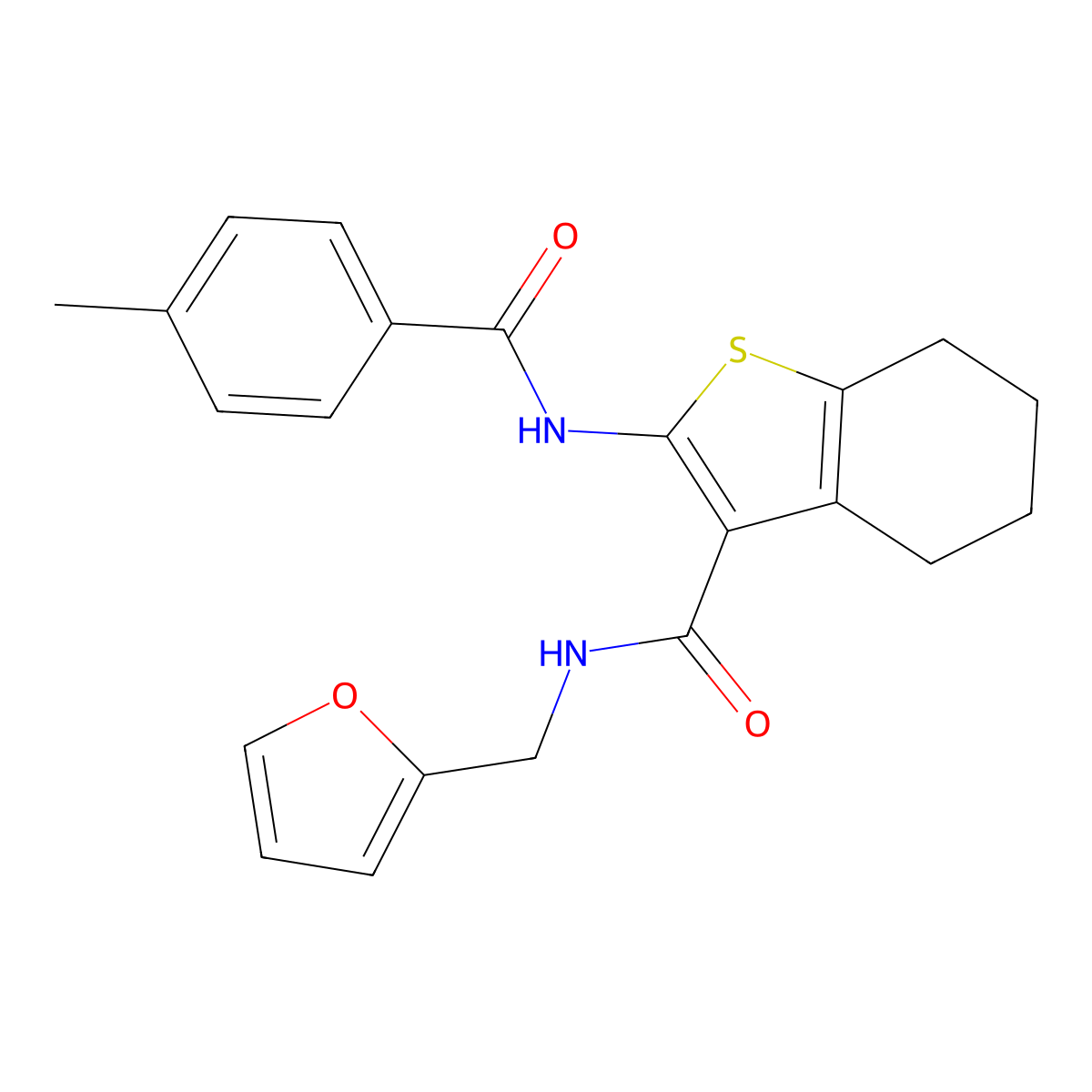 N-(2-Furylmethyl)-2-[(4-methylbenzoyl)amino]-4,5,6,7-tetrahydro-1-benzothiophene-3-carboxamide molecular structure, CAS 618071-70-8
