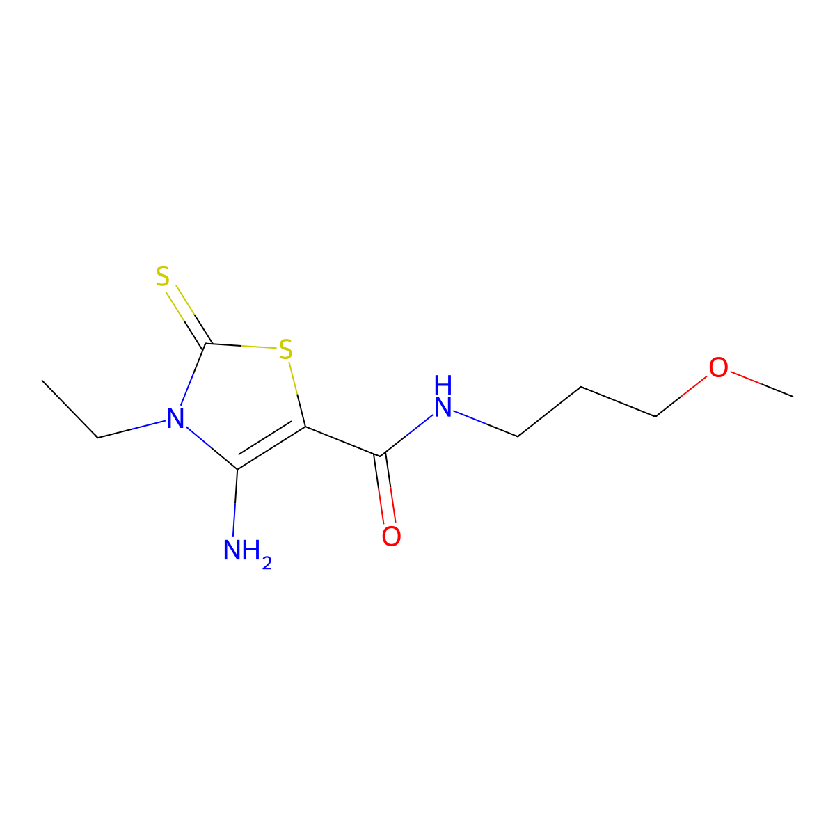 4-amino-3-ethyl-N-(3-methoxypropyl)-2-thioxo-2,3-dihydro-1,3-thiazole-5-carboxamide molecular structure, CAS 618071-79-7