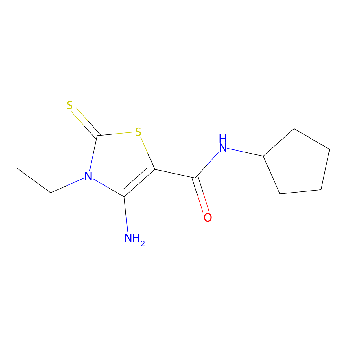 4-Amino-N-cyclopentyl-3-ethyl-2-thioxo-2,3-dihydro-1,3-thiazole-5-carboxamide molecular structure, CAS 618071-80-0