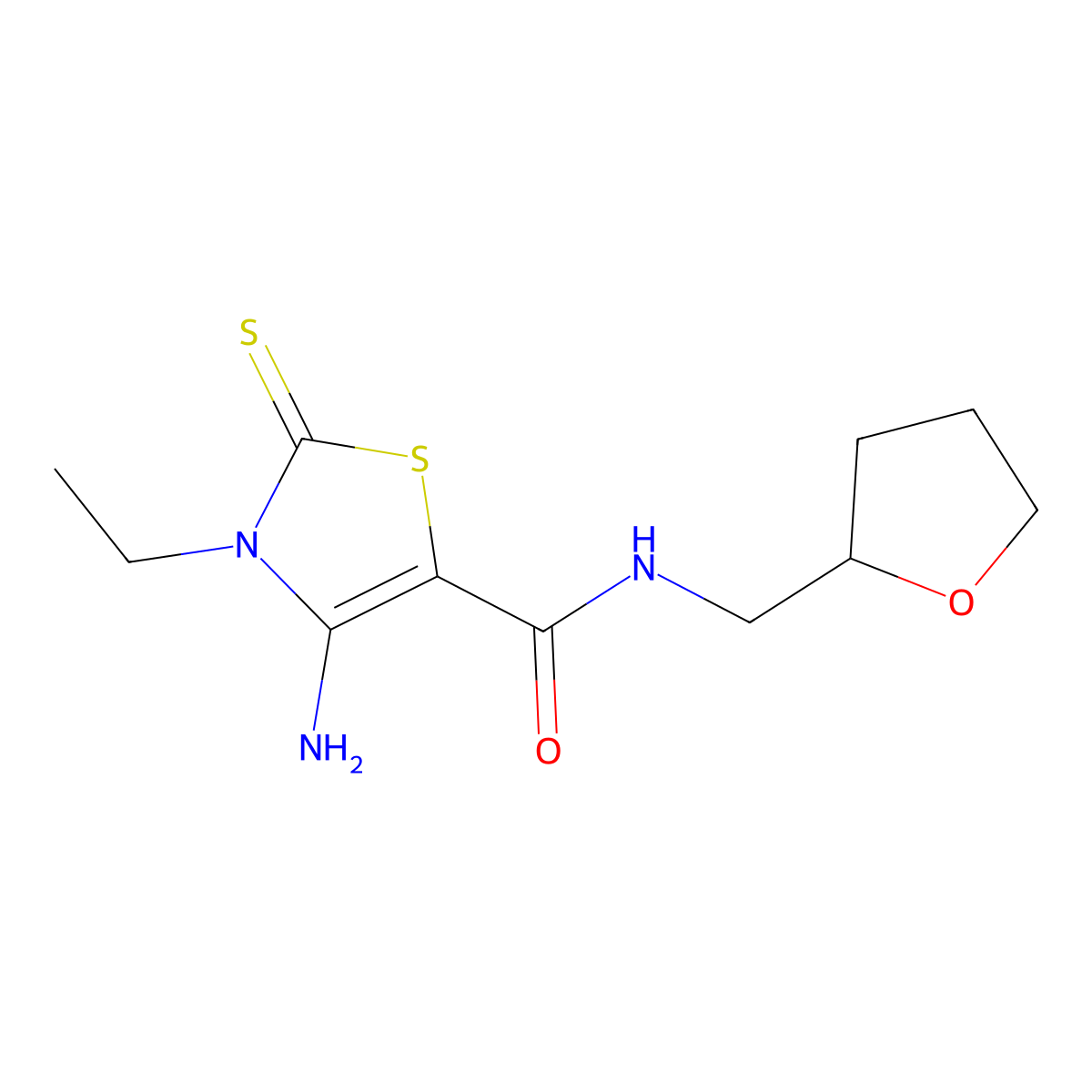 4-Amino-3-ethyl-N-(tetrahydro-2-furanylmethyl)-2-thioxo-2,3-dihydro-1,3-thiazole-5-carboxamide molecular structure, CAS 618071-84-4