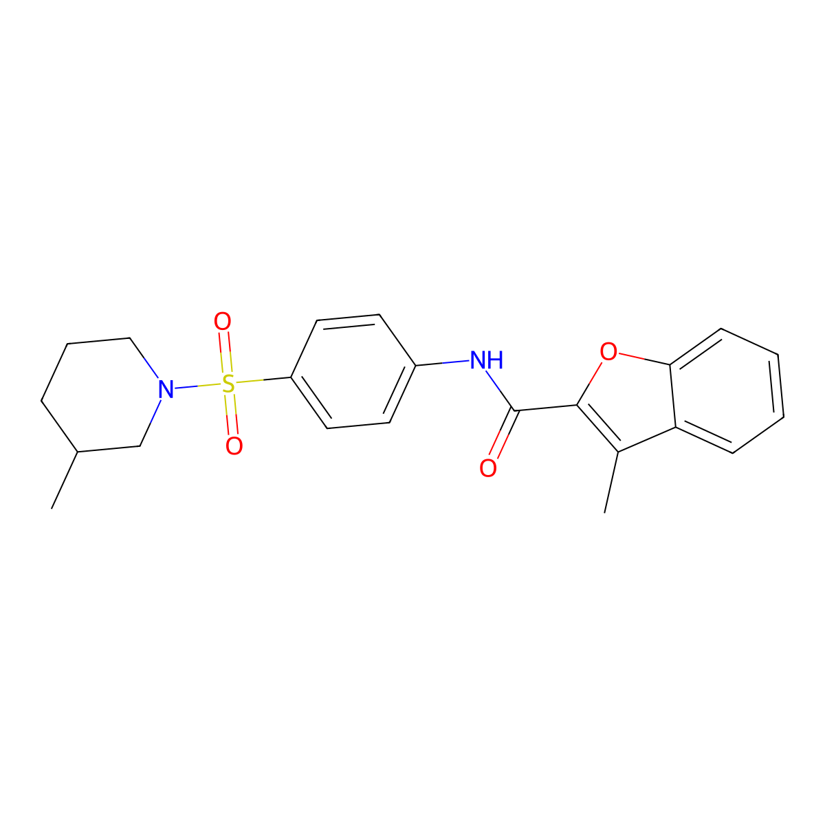 3-ME-N-(4-((3-Methyl-1-piperidinyl)sulfonyl)phenyl)-1-benzofuran-2-carboxamide molecular structure, CAS 618071-96-8