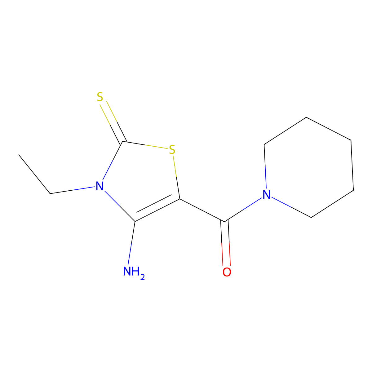 4-Amino-3-ethyl-5-(1-piperidinylcarbonyl)-1,3-thiazole-2(3H)-thione molecular structure, CAS 618072-05-2