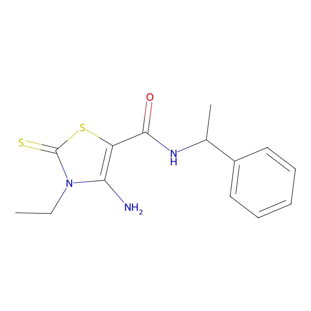 4-Amino-3-ET-N-(1-phenylethyl)-2-thioxo-2,3-dihydro-1,3-thiazole-5-carboxamide molecular structure, CAS 618072-07-4