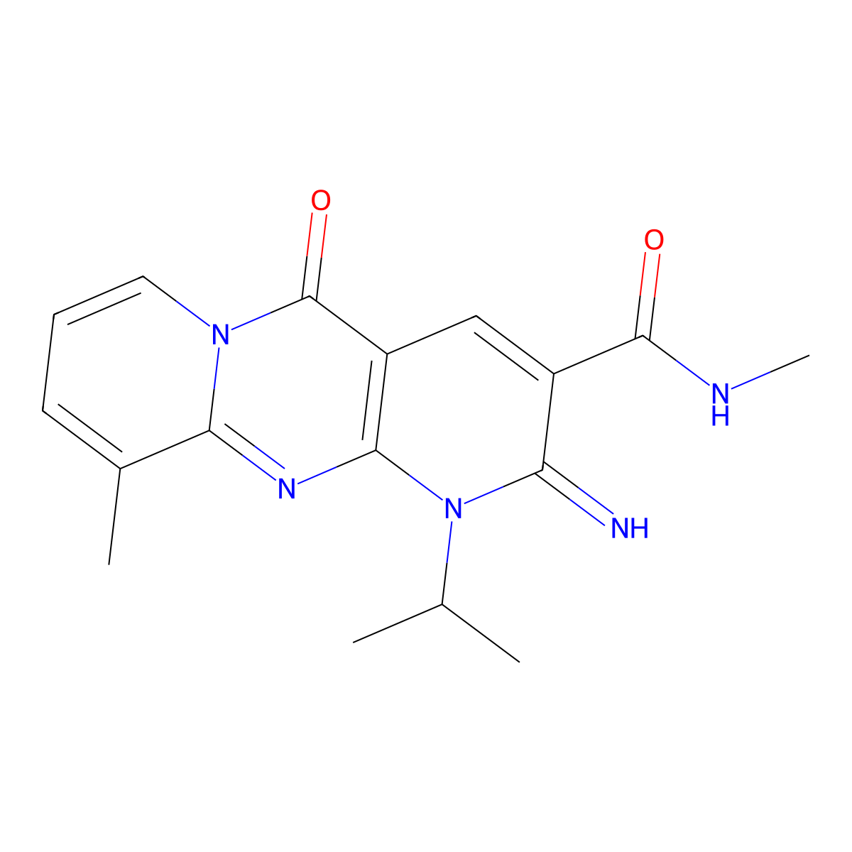 2-Imino-1-isopropyl-N,10-dimethyl-5-oxo-1,5-dihydro-2H-dipyrido[1,2-A:2,3-D]pyrimidine-3-carboxamide molecular structure, CAS 618072-30-3