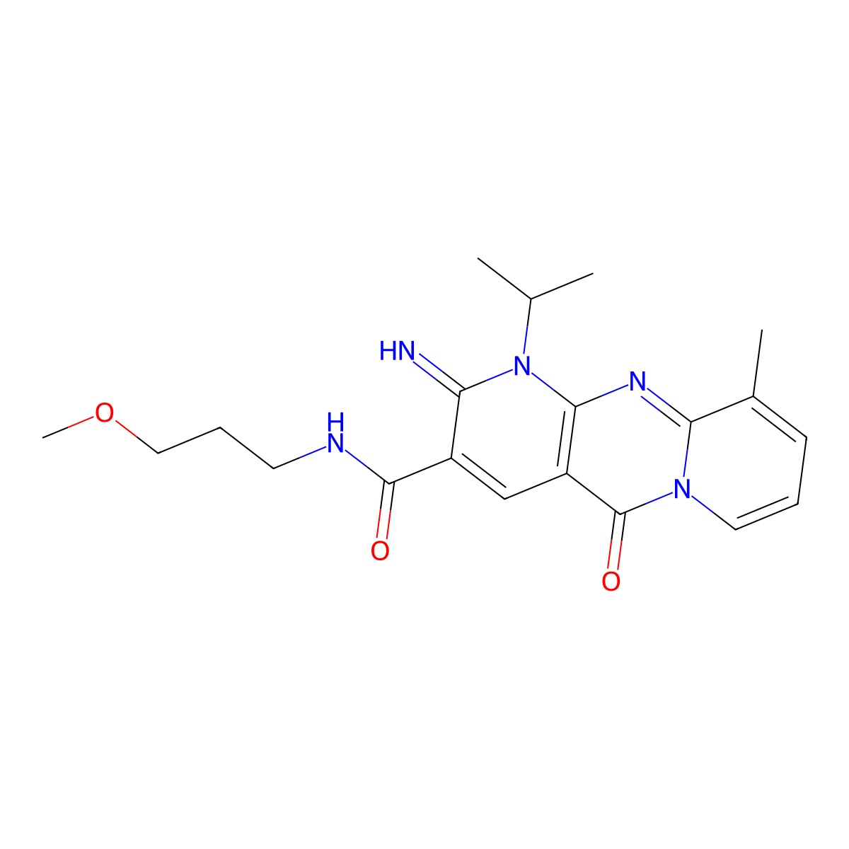 2-Imino-1-isopropyl-N-(3-methoxypropyl)-10-methyl-5-oxo-1,5-dihydro-2H-dipyrido[1,2-A:2,3-D]pyrimidine-3-carboxamide molecular structure, CAS 618072-31-4