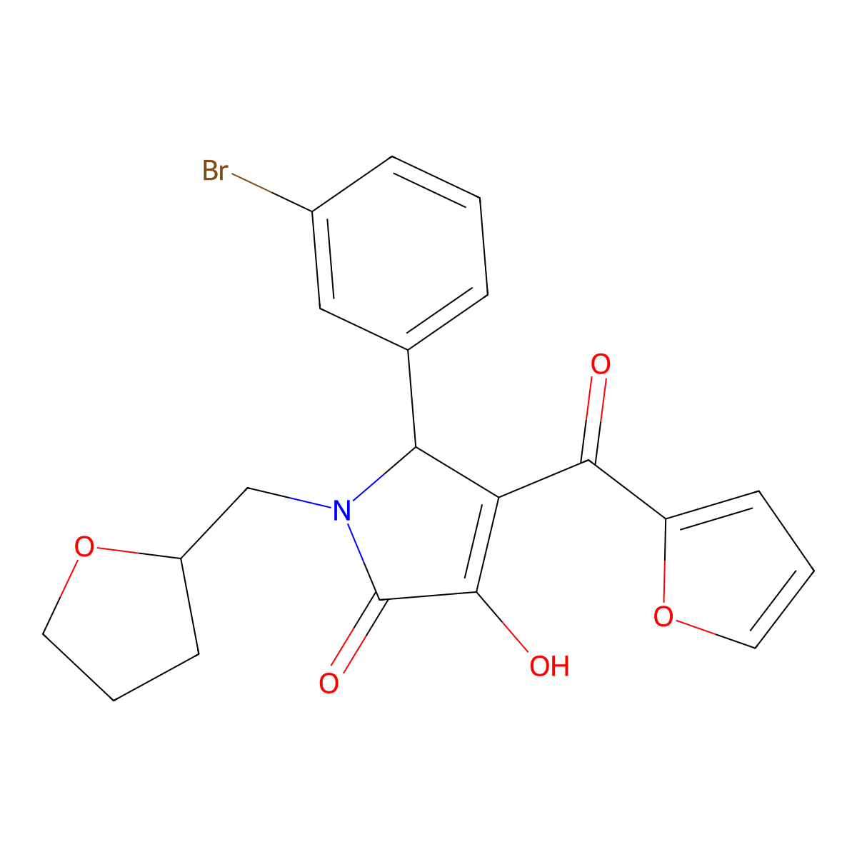 5-(3-Bromophenyl)-4-(furan-2-carbonyl)-3-hydroxy-1-((tetrahydrofuran-2-yl)methyl)-1H-pyrrol-2(5H)-one molecular structure, CAS 618072-36-9