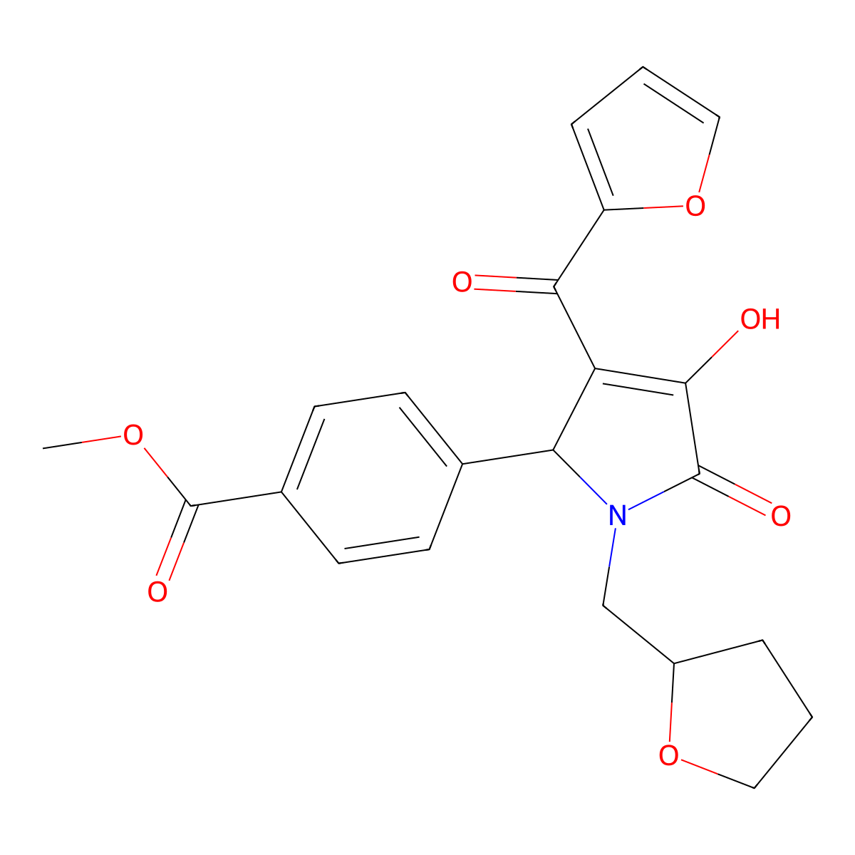 methyl 4-[3-(furan-2-ylcarbonyl)-4-hydroxy-5-oxo-1-(tetrahydrofuran-2-ylmethyl)-2,5-dihydro-1H-pyrrol-2-yl]benzoate molecular structure, CAS 618072-40-5