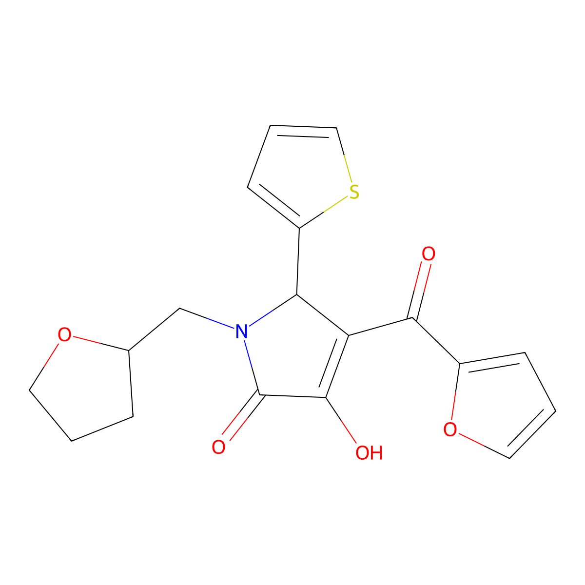 4-(2-Furoyl)-3-hydroxy-1-(tetrahydro-2-furanylmethyl)-5-(2-thienyl)-1,5-dihydro-2H-pyrrol-2-one molecular structure, CAS 618072-43-8