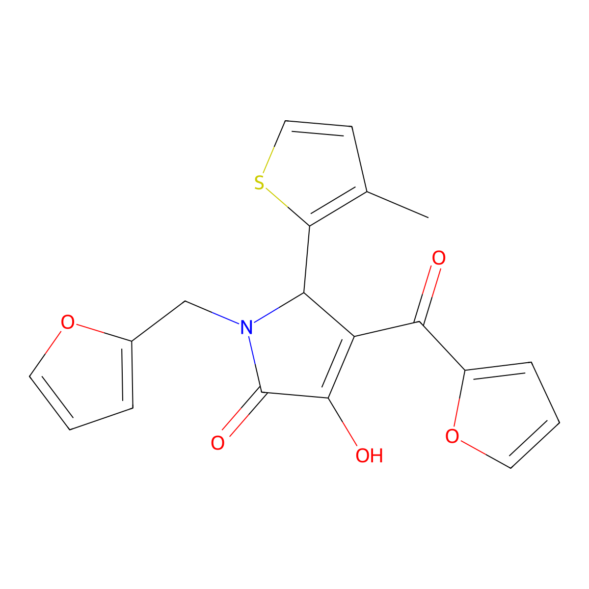 4-(2-Furoyl)-1-(2-furylmethyl)-3-hydroxy-5-(3-methyl-2-thienyl)-1,5-dihydro-2H-pyrrol-2-one molecular structure, CAS 618072-45-0
