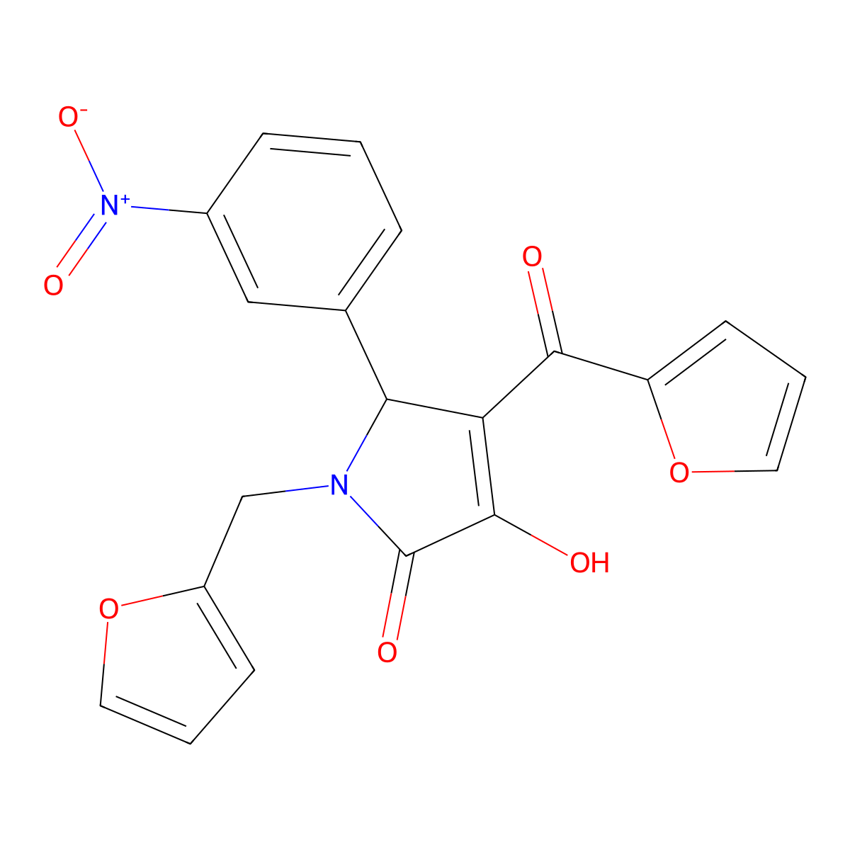 4-(2-furoyl)-1-(2-furylmethyl)-3-hydroxy-5-(3-nitrophenyl)-1,5-dihydro-2H-pyrrol-2-one molecular structure, CAS 618072-48-3