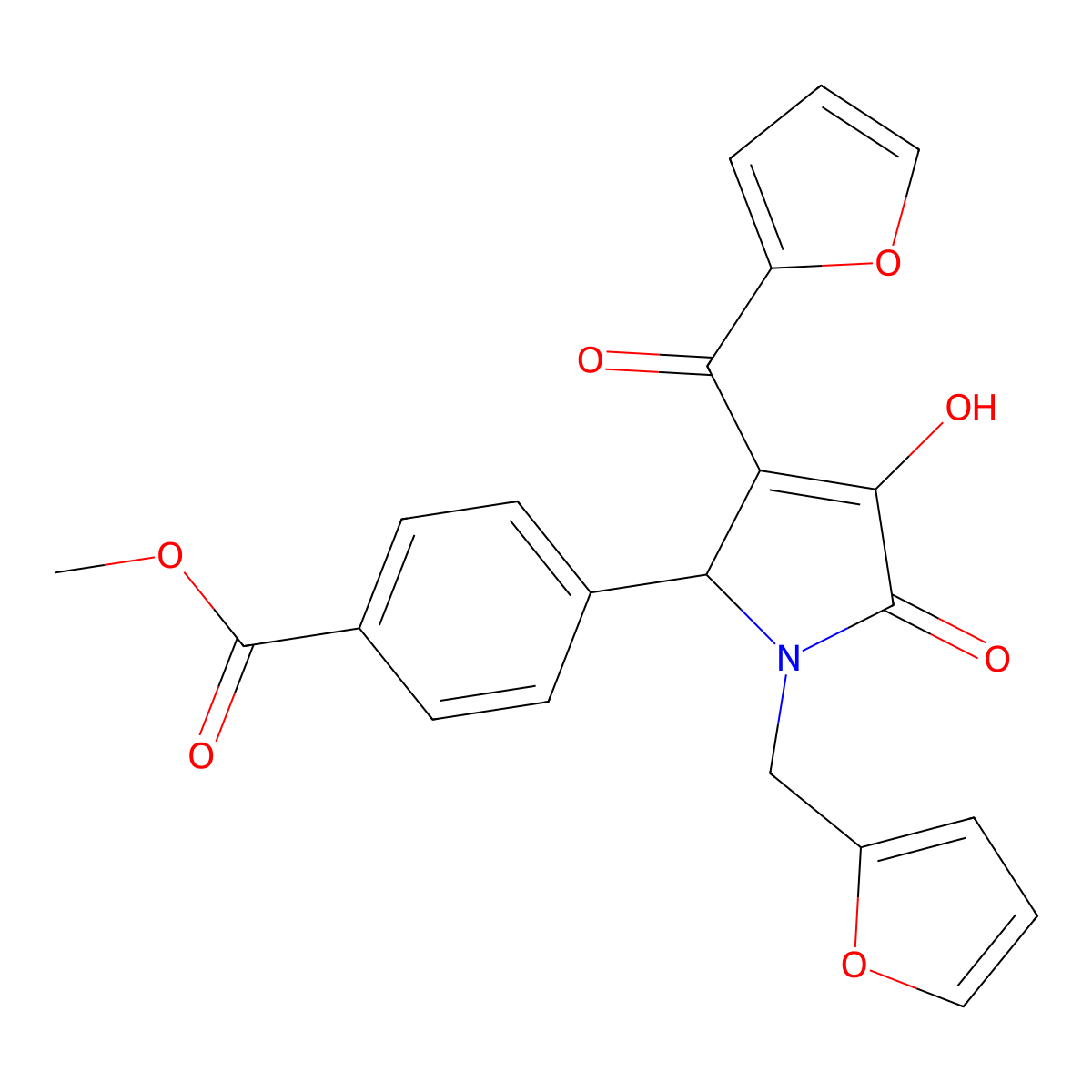 methyl 4-[3-(2-furoyl)-1-(2-furylmethyl)-4-hydroxy-5-oxo-2,5-dihydro-1H-pyrrol-2-yl]benzoate molecular structure, CAS 618072-51-8