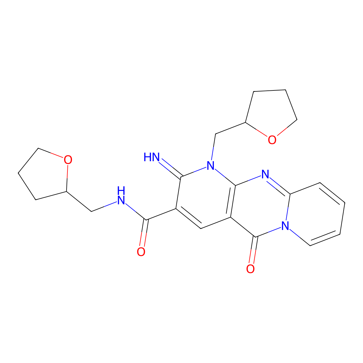 6-imino-2-oxo-N,7-bis[(oxolan-2-yl)methyl]-1,7,9-triazatricyclo[8.4.0.0^{3,8}]tetradeca-3(8),4,9,11,13-pentaene-5-carboxamide molecular structure, CAS 618072-52-9