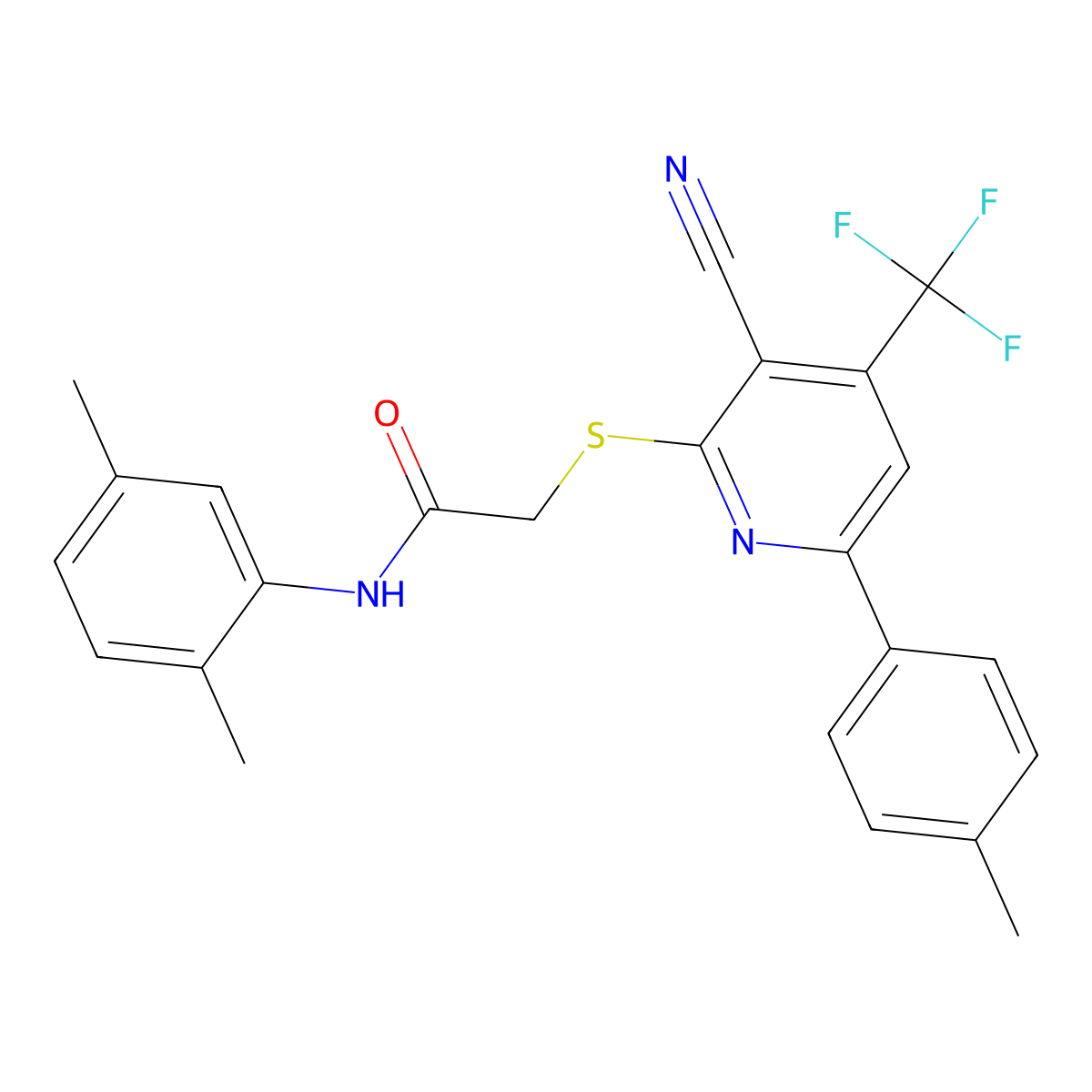 2-{[3-Cyano-6-(4-methylphenyl)-4-(trifluoromethyl)-2-pyridinyl]sulfanyl}-N-(2,5-dimethylphenyl)acetamide molecular structure, CAS 618072-61-0