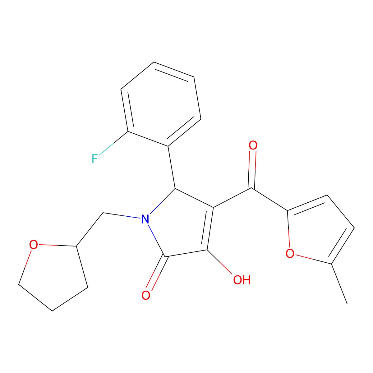 5-(2-Fluorophenyl)-3-hydroxy-4-(5-methylfuran-2-carbonyl)-1-((tetrahydrofuran-2-yl)methyl)-1H-pyrrol-2(5H)-one molecular structure, CAS 618073-42-0